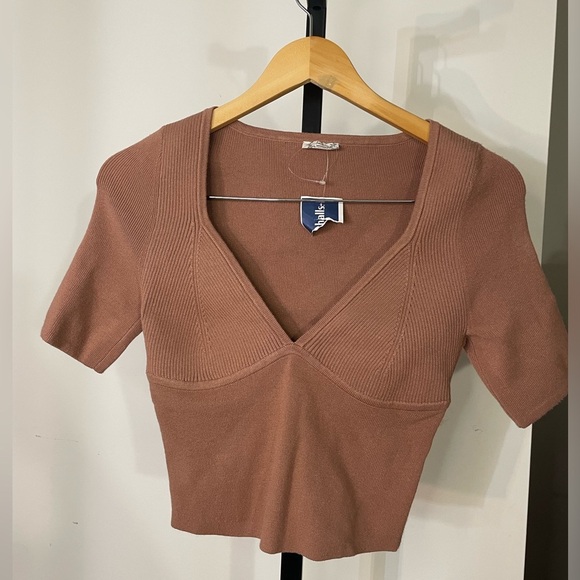 NEW Free People|| Teagan Swit Short Sleeve Top in Latte by Intimately. Small - Picture 2 of 7